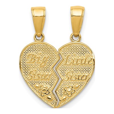 14K Yellow Gold Big Sister-Little Sister Heart Set Charm