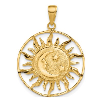 14K Yellow Gold Diamond-Cut Sun Moon Stars Charm