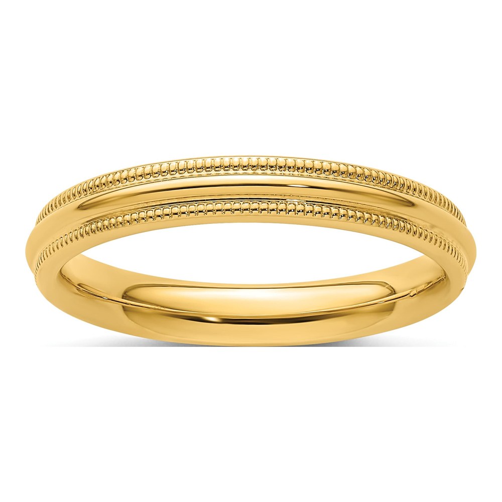 14K Yellow Gold 3mm Domed Milgrain Comfort-Fit Wedding Band
