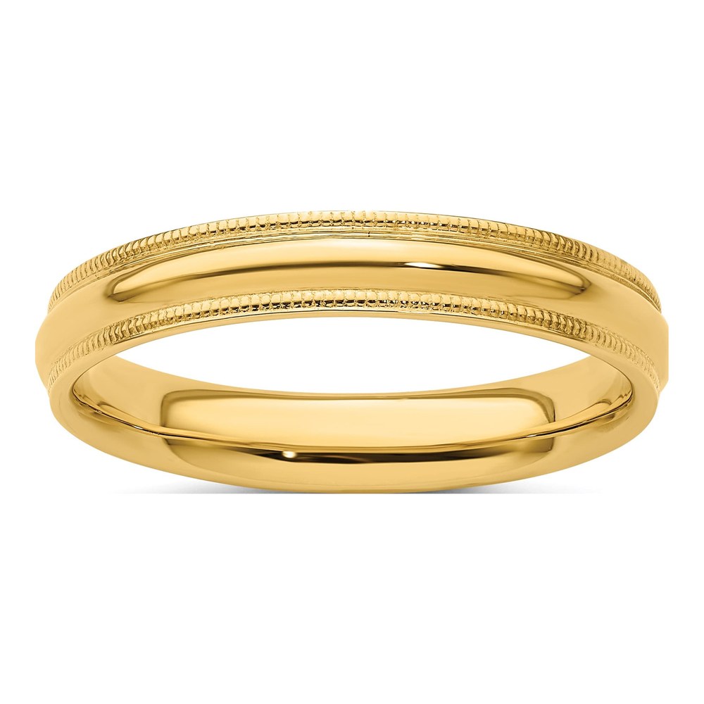14K Yellow Gold 4mm Domed Milgrain Comfort-Fit Wedding Band
