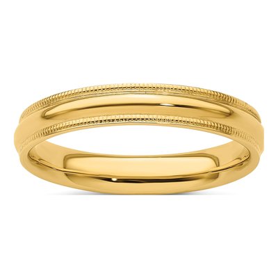 14K Yellow Gold 4mm Domed Milgrain Comfort-Fit Wedding Band
