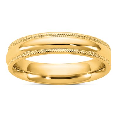 14K Yellow Gold 4.5mm Domed Milgrain Comfort-Fit Wedding Band