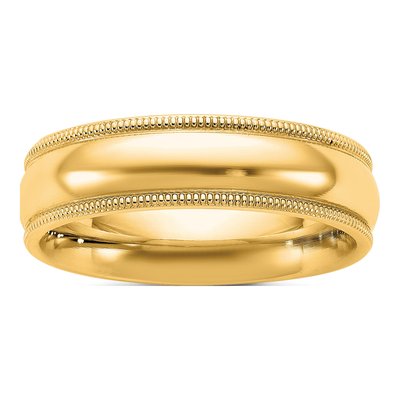 14K Yellow Gold 5.5mm Domed Milgrain Comfort-Fit Wedding Band