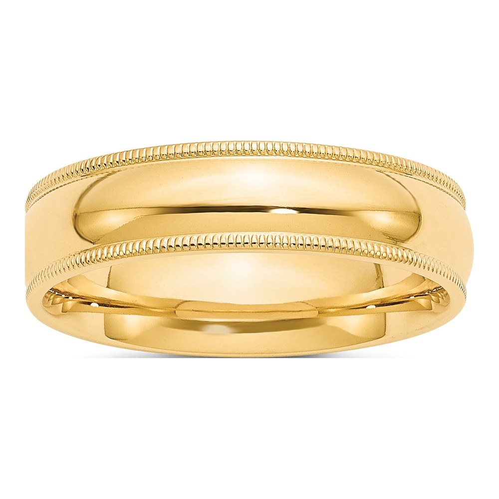 14K Yellow Gold 6mm Domed Milgrain Comfort-Fit Wedding Band