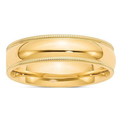 14K Yellow Gold 6mm Domed Milgrain Comfort-Fit Wedding Band