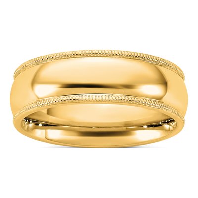 14K Yellow Gold 6.5mm Domed Milgrain Comfort-Fit Wedding Band