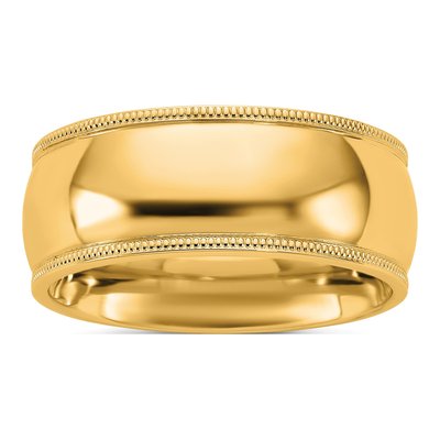 14K Yellow Gold 8mm Domed Milgrain Comfort-Fit Wedding Band