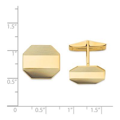 14K Yellow Gold Men's Rectangular Octagon W/ Line Design Cuff Links – view 3