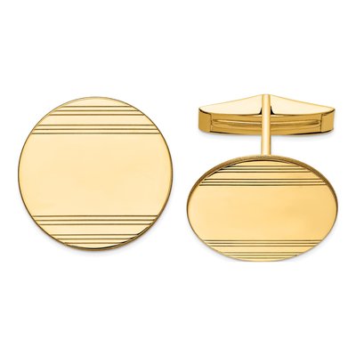 14K Yellow Gold Men's Circular W/ Line Design Cuff Links