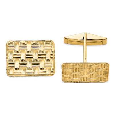 14K Yellow Gold Men's Basketweave Cuff Links, Solid