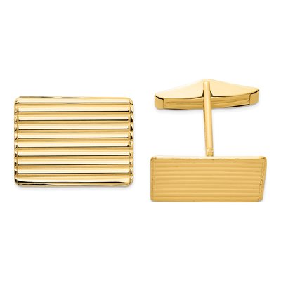14K Yellow Gold Men's Grooved Cuff Links, Polished