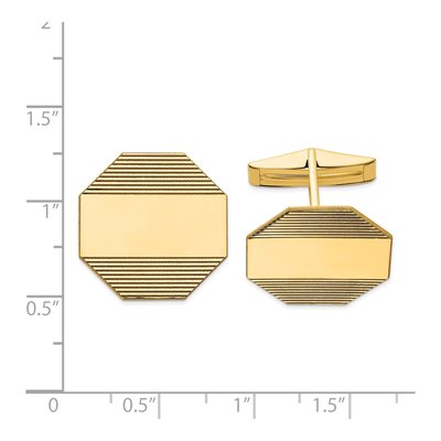 14K Yellow Gold Men's Octagonal W/ Line Design Cuff Links – view 3