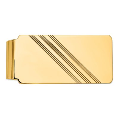 14K Yellow Gold Grooved Money Clip, Men's