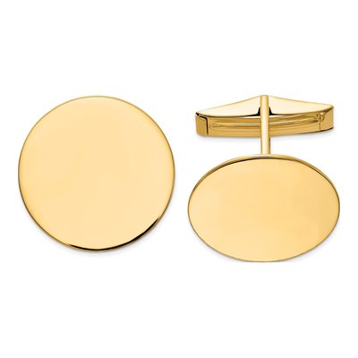 14K Yellow Gold Men's Polished Round Cuff Links