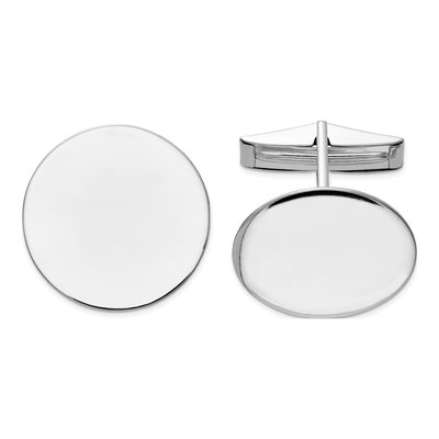 14K White Gold Men's Round Cuff Links, 20mm