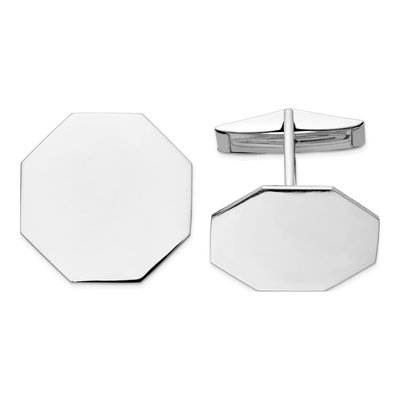 14K White Gold Men's Octagonal Cuff Links, Engravable