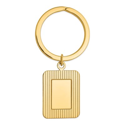 14K Yellow Gold Textured Rectangle Disc Key Ring