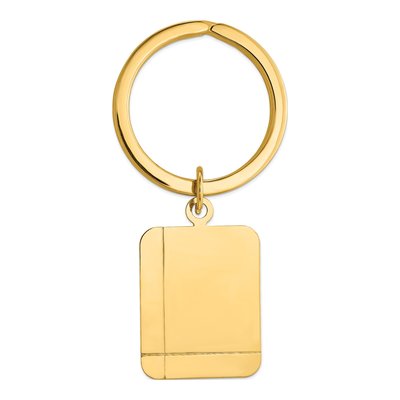 14K Yellow Gold Grooved Rectangle Key Ring