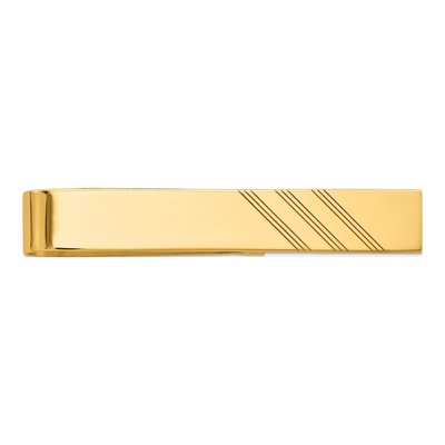 14K Yellow Gold Men's Grooved Engravable Tie Bar