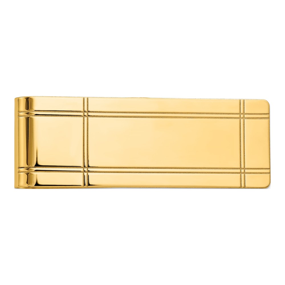 14K Yellow Gold Grooved Money Clip, Engravable
