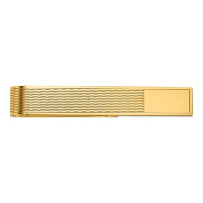 14K Yellow Gold Grooved Engravable Tie Bar
