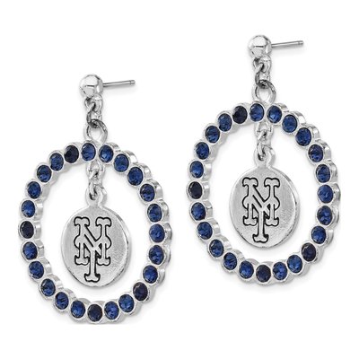 New York Mets Brass Crystal Wreath Dangle Earrings – view 2