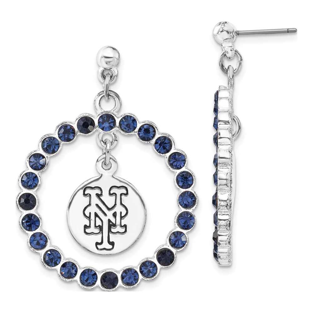 New York Mets Brass Crystal Wreath Dangle Earrings