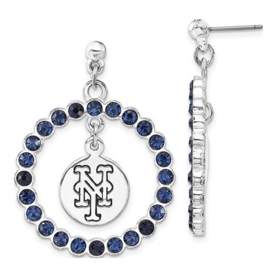 New York Mets Brass Crystal Wreath Dangle Earrings