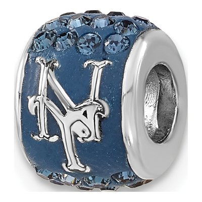 New York Mets Sterling Silver NY Blue Crystal Bead