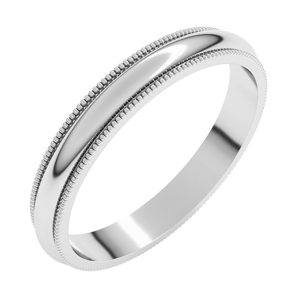 Continuum Sterling Silver 3mm Milgrain Half-Round Wedding Band