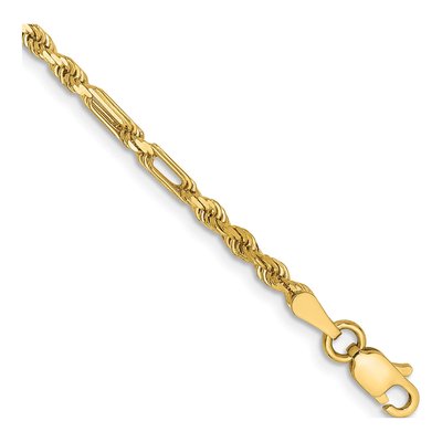 14K Yellow Gold 2.5mm Diamond-Cut Milano Rope Chain Bracelet