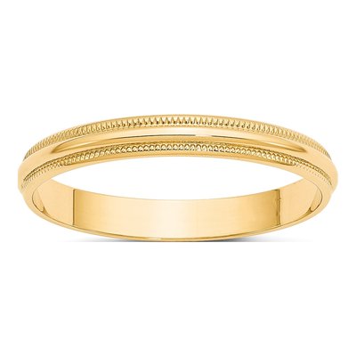 14K Yellow Gold 3mm Domed Milgrain Wedding Band