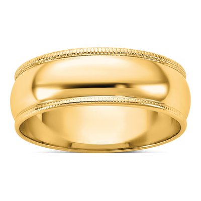 14K Yellow Gold 6.5mm Domed Milgrain Wedding Band