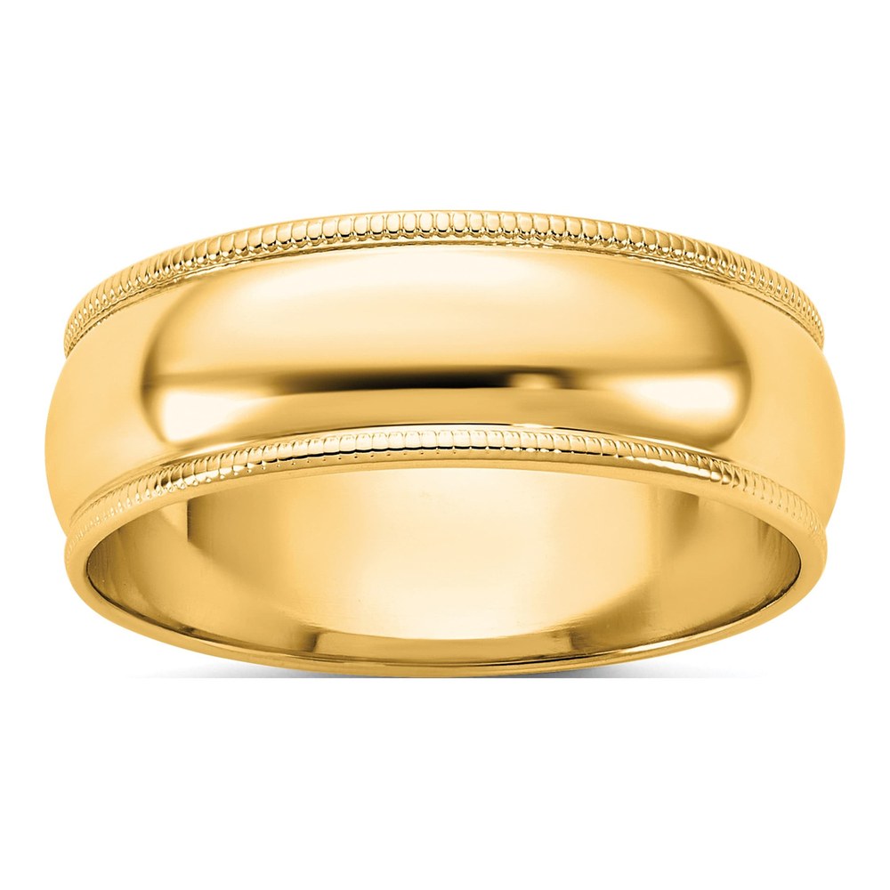14K Yellow Gold 6.5mm Light-Weight Milgrain Half Round Band Size 8.5