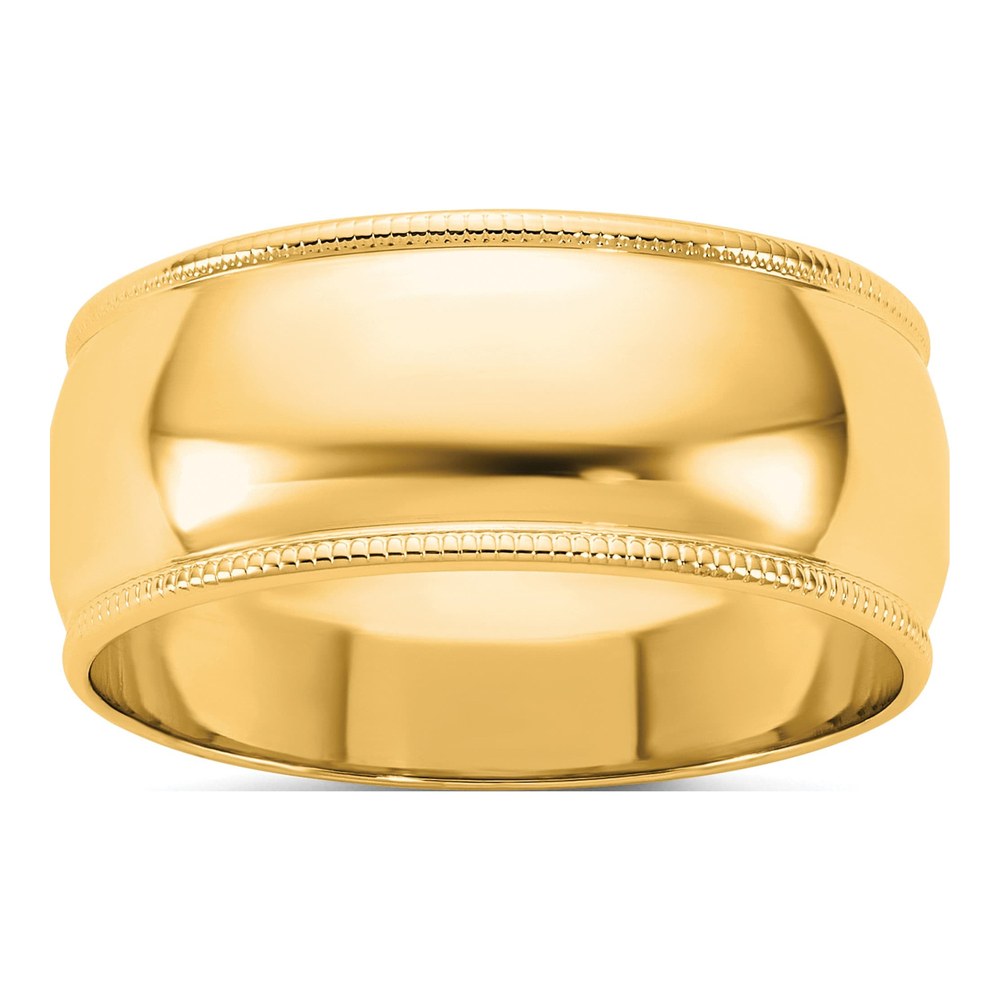 14K Yellow Gold 8mm Light-Weight Milgrain Half Round Band Size 7