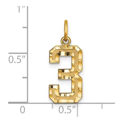 14K Yellow Gold Diamond-Cut Number 3 Charm – view 5