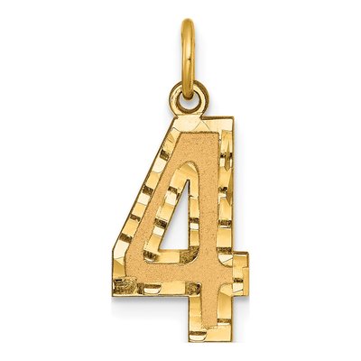 14K Yellow Gold Diamond-Cut Number 4 Charm