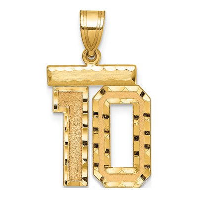 14K Yellow Gold Diamond-Cut Number 10 Charm