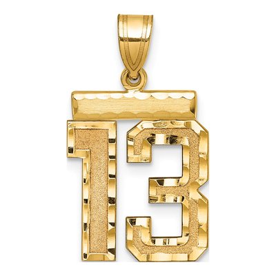 14K Yellow Gold Diamond-Cut Number 13 Charm