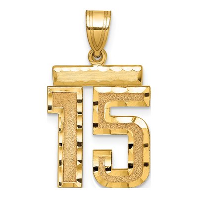 14K Yellow Gold Diamond-Cut Number 15 Charm