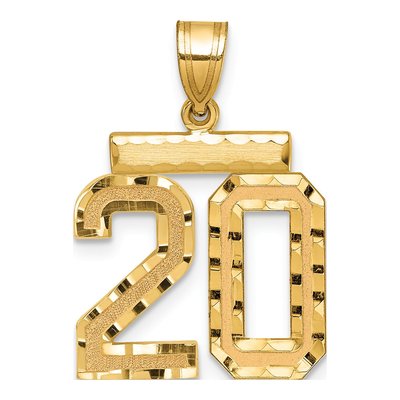 14K Yellow Gold Diamond-Cut Number 20 Charm