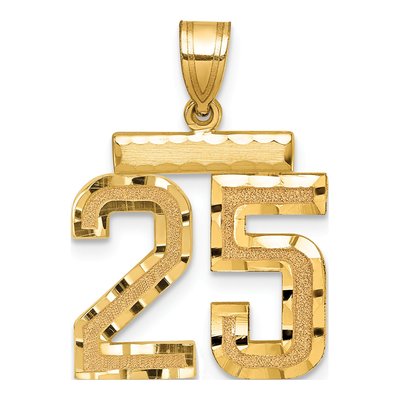 14K Yellow Gold Diamond-Cut Number 25 Charm