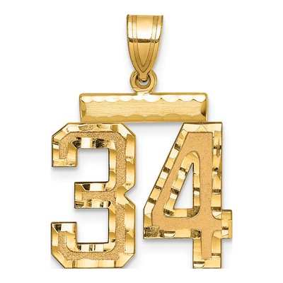 14K Yellow Gold Diamond-Cut Number 34 Charm