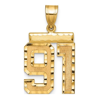 14K Yellow Gold Diamond-Cut Number 91 Charm