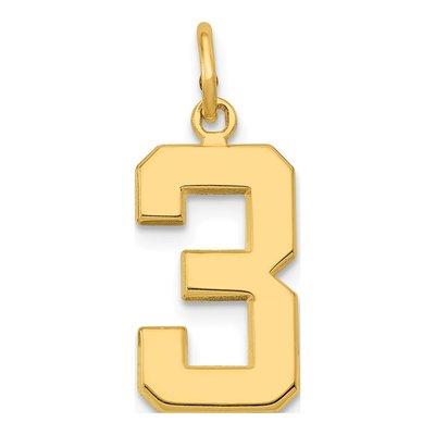 14K Yellow Gold Number 3 Charm