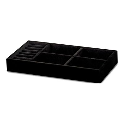 Black Faux Suede 4-Slot Jewelry Tray with Ring Roll