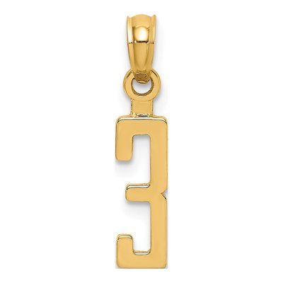 14K Yellow Gold Number 3 Pendant