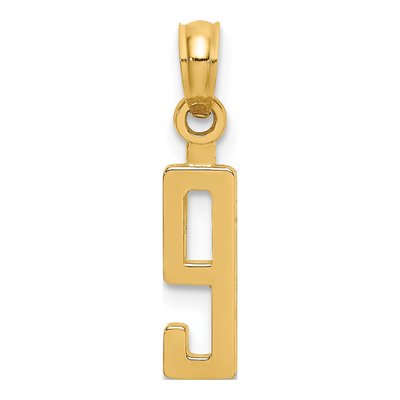 14K Yellow Gold Number 9 Pendant