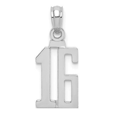 14K White Gold Number 16 Pendant