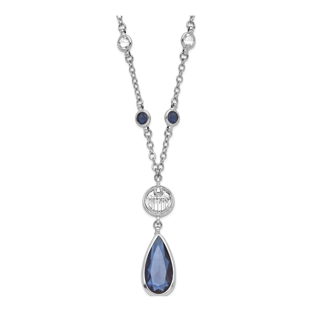 Edmonton Oilers Silver-Tone Crystal Drop Necklace